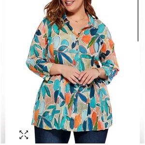 NIC+ZOE Multicolor Leaf Print Button Down Shirt